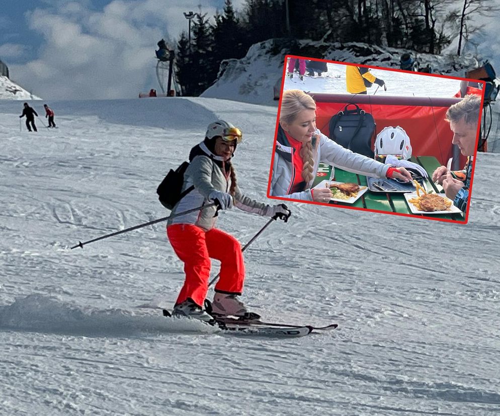 Na nartach podjadała mężowi frytki