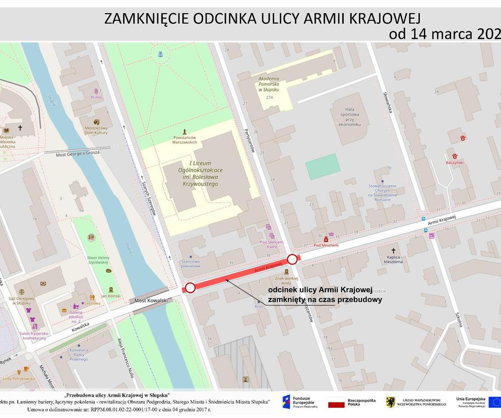 Zamknięcie ul. Armii Krajowej w Słupsku