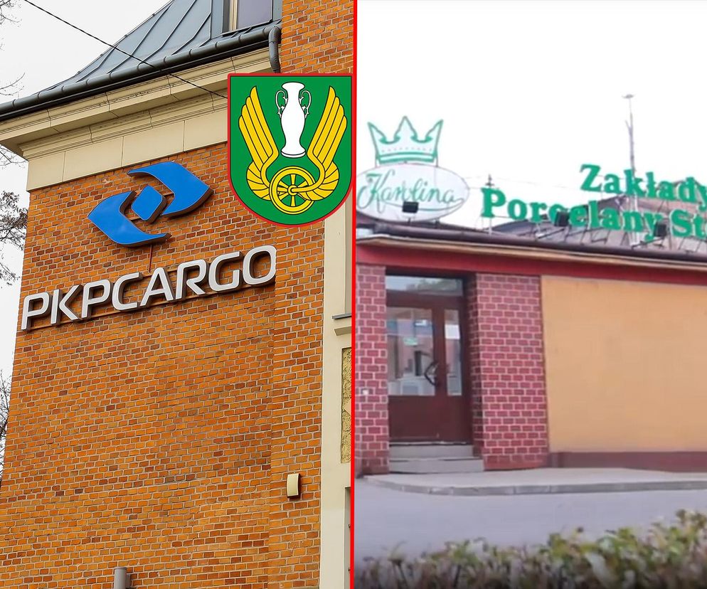 Zakłady Porcelany Stołowej „Karolina” i zakład PKP Cargo Tabor, symbole Jaworzyny Śląskie.