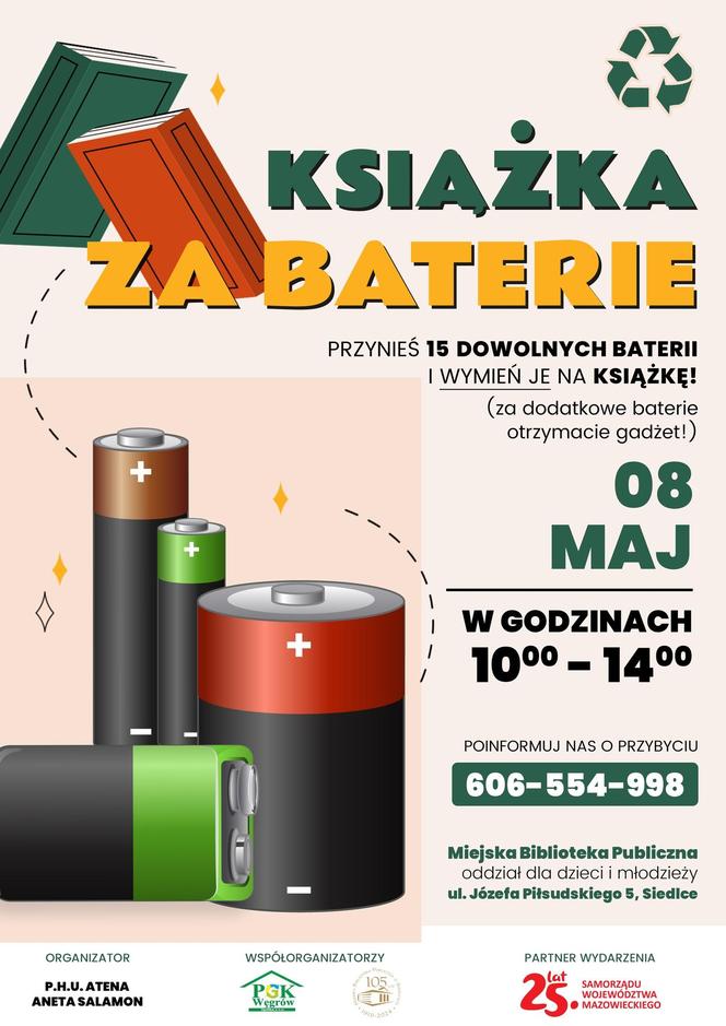 Akcja „Książka za baterie” w Miejskiej Bibliotece Publicznej w Siedlcach już 8 maja!