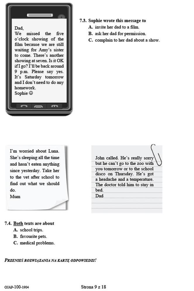 Egzamin ósmoklasisty 2019- język angielski arkusz