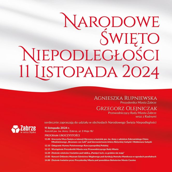 Obchody Narodowego Święta Niepodległości w Zabrzu. Miejskie uroczystości i 30-godzinny turniej piłkarski