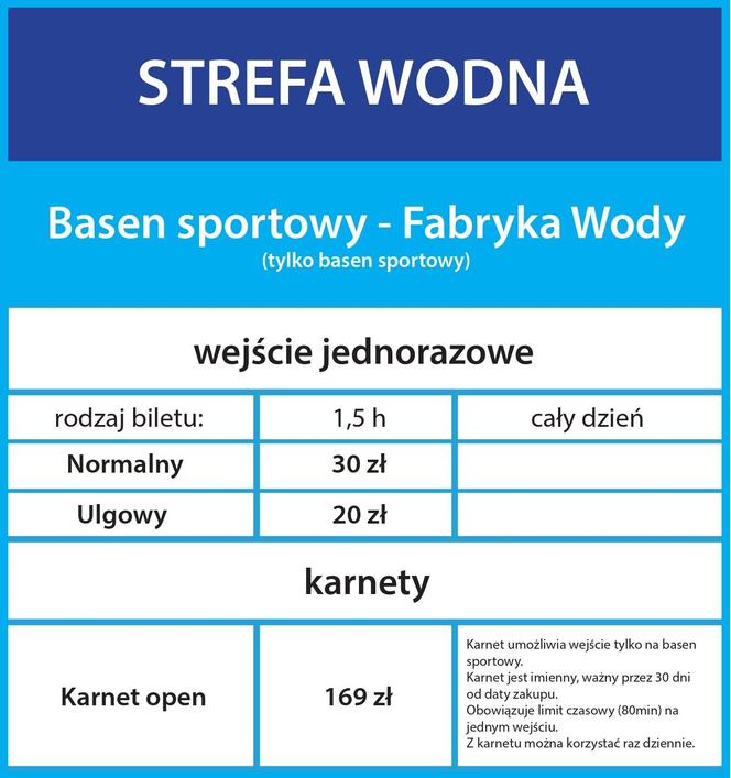Cennik "Fabryki Wody" w Szczecinie