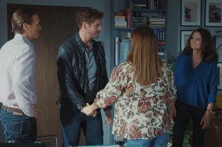 M jak miłość odc. 1838. Marcin (Mikołaj Roznerski), Olek (Maurycy Popiel), Aneta (Ilona Janyst), Aleksandra (Małgorzata Pieczyńska)