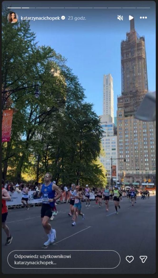 Katarzyna cichopek dopinguje męża na Maratonie Nowojorskim