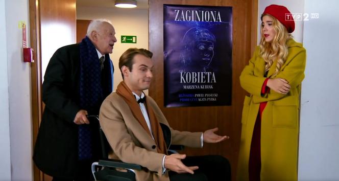 Barwy szczęścia odc. 2021. Agata (Natalia Zambrzycka), Paweł (Mateusz Rzeźniczak), Jan Szuman (Stanisław Brudny)