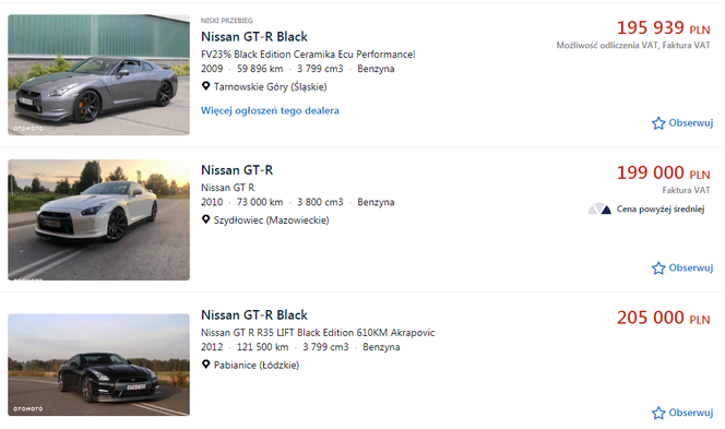 Ceny Nissanów GT-R są coraz niższe