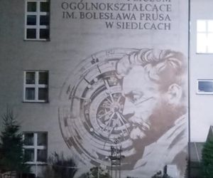 Mural można zobaczyć tylko od strony ulicy Sienkiewicza, na terenie zielonym I LO im. Bolesława Prusa w Siedlcach.