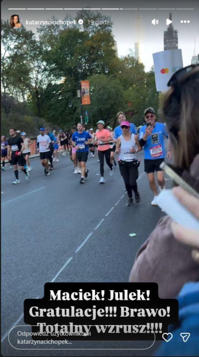 Katarzyna cichopek dopinguje męża na Maratonie Nowojorskim