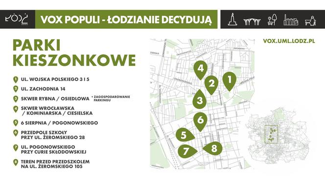 Możliwe lokalizacj eparków kieszonkowych w Łodzi