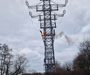 Zapłonął słup energetyczny na warszawskim Gocławiu