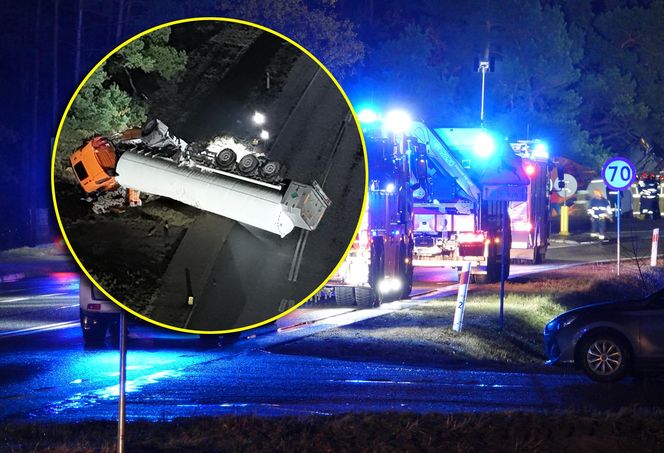 Przewalona cysterna z azotem w Skuszewie.