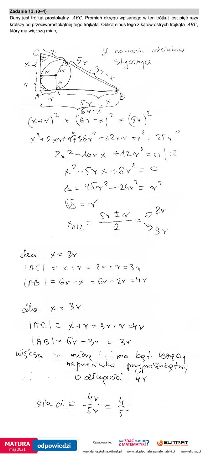 Matura 2021: Matematyka, poziom rozszerzony. Rozwiązania zadań i odpowiedzi od nauczyciela matematyki