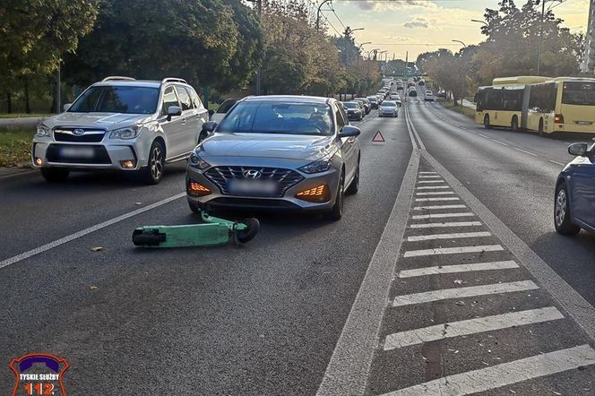 Tychy: 14-latka spowodowała wypadek drogowy jadąc na hulajnodze. Wpadła pod samochód