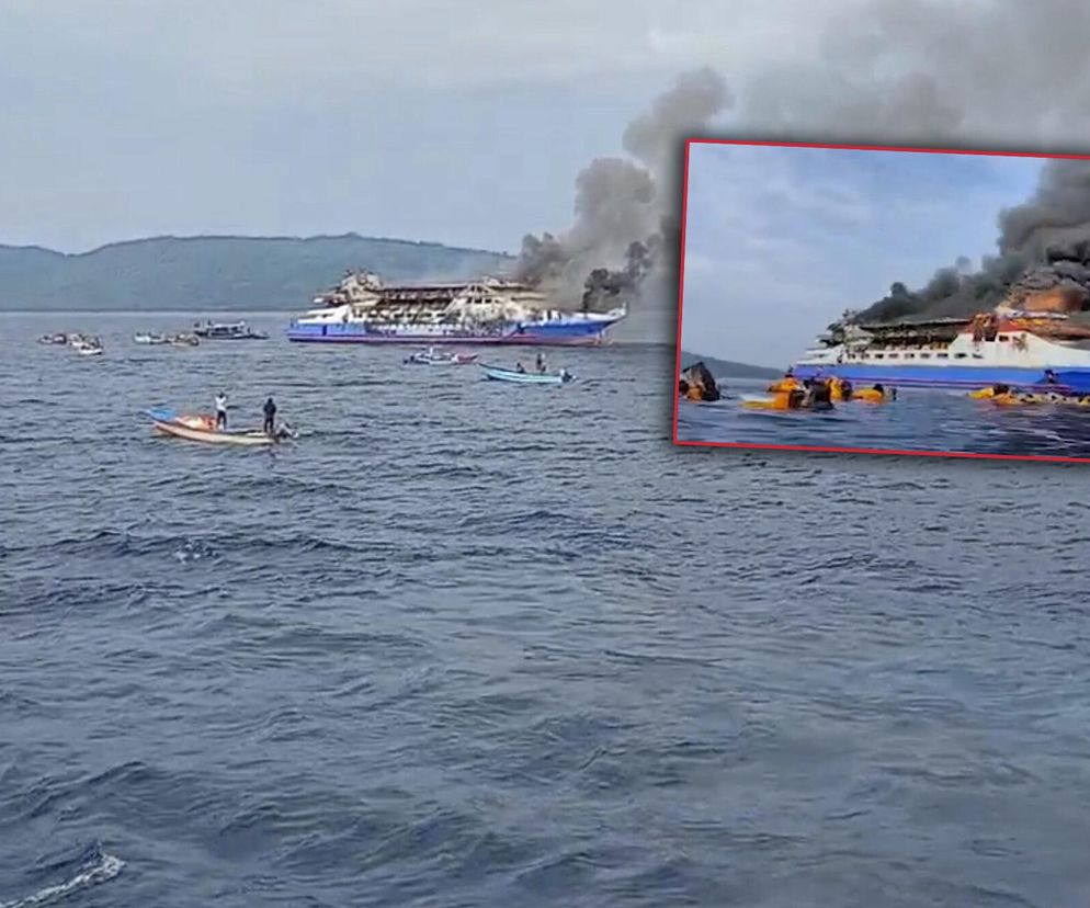 Pożar promu wycieczkowego. Ludzie skakali do wody, wszystko się nagrało! Pomocy, płoniemy na morzu