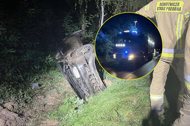 Wypadek volkswagena pod Płońskiem. 15-latek, który sam kupił auto, dachował razem z kolegami 