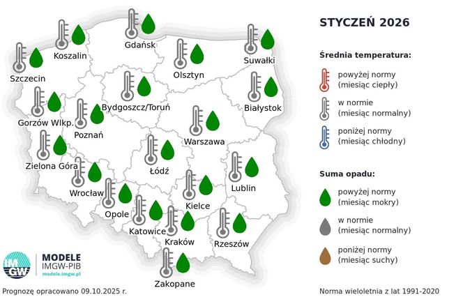 Prognoza długoterminowa IMGW na styczeń 2026. Intensywne opady śniegu i sroga zima?