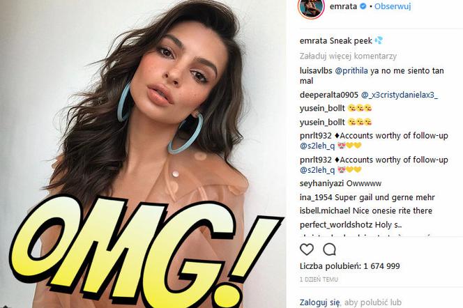 Emily Ratajkowski pokazała piersi! Na instagramie Emily Ratajkowski pokazuje sutki