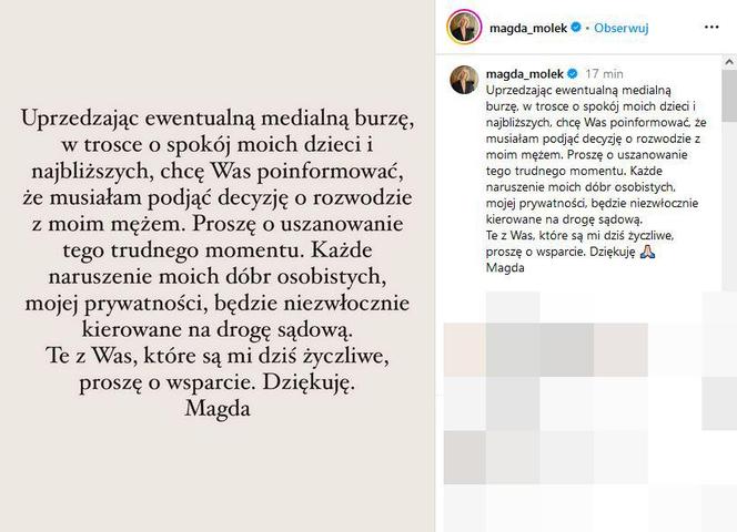 Magda Mołek rozwodzi się z mężem Maciejem Taborowskim