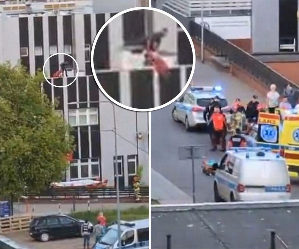 Mężczyzna chodził po dachu szpitala w Warszawie i spadł. Strażacy nie mogli rozłożyć skokochronu