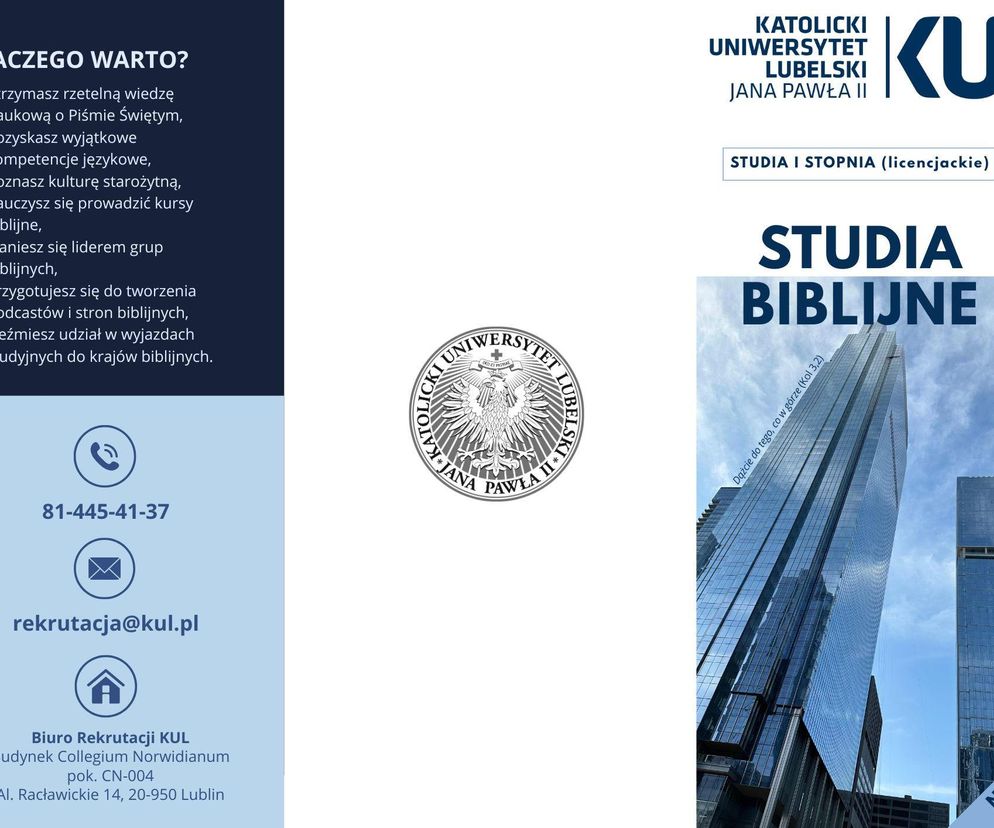 Plakat zapowiadający Studia biblijne I stopnia