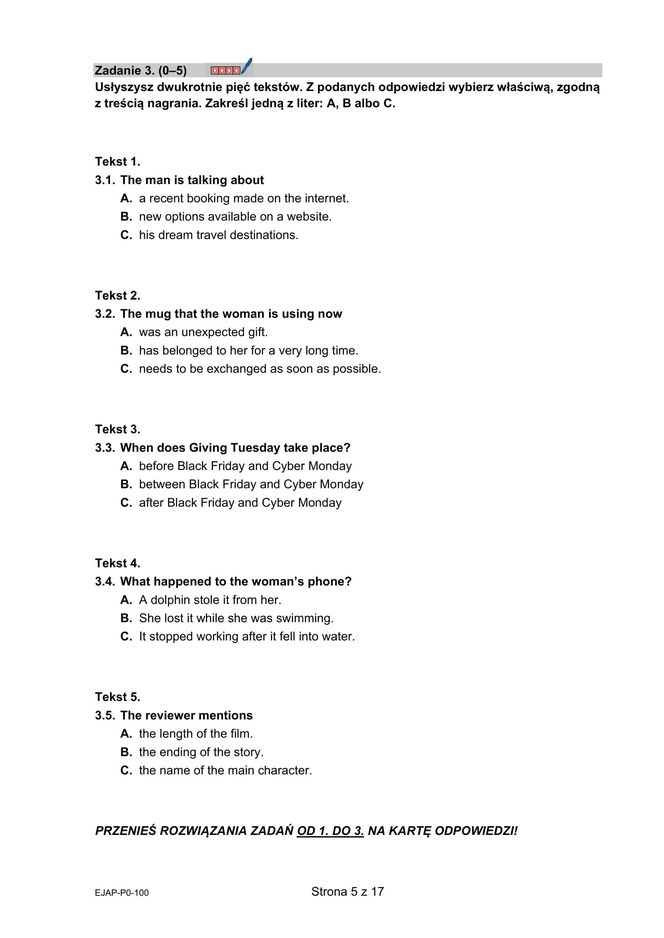 Matura 2025: angielski 7.05.2025. Arkusze CKE, poziom podstawowy [Formuła 2015]