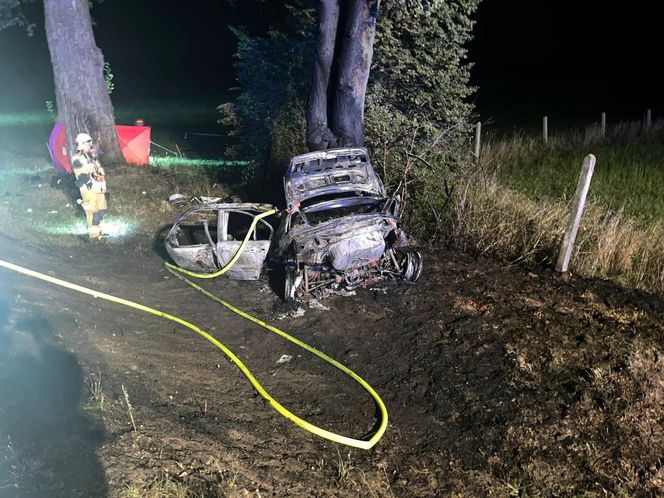 BMW uderzyło w drzewo i zapaliło się, Zginęła jedna osoba!