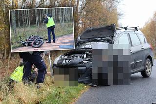 Tragiczny wypadek motocyklisty. Osobowy Peugeot zmiótł go z drogi