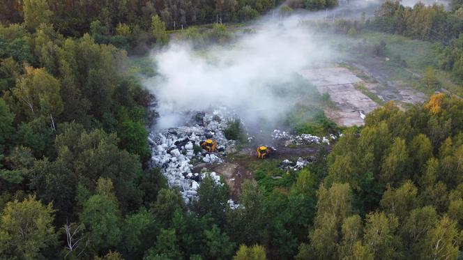 Pożar dzikiego wysypiska śmieci w Dąbrowie Górniczej