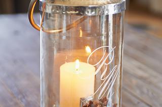 Szklany lampion na świecę z dekoracją