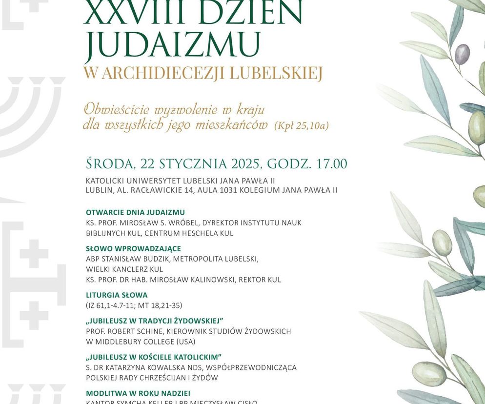 Plakat zapowiadający XXVIII Dzień Judaizmu w archidiecezji lubelskiej