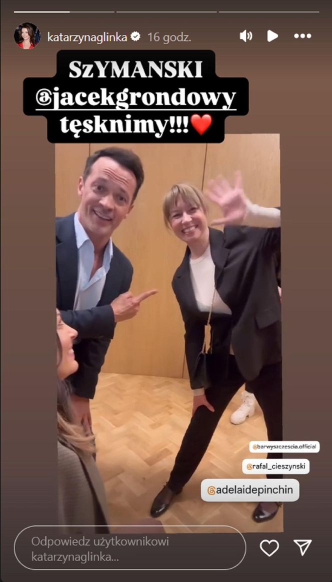 Barwy szczęścia na planie. Kasia (Katarzyna Glinka), Mariusz (Rafał Cieszyński), Szymańska (Agata Pruchniewska)