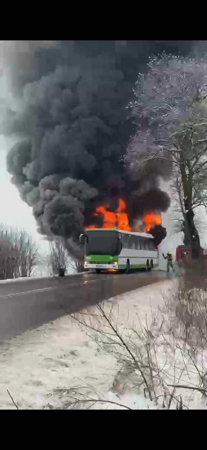 Autobus stanął w płonieniach! Kierowca w porę zatrzymał pojazd. Co było przyczyną pożaru? 