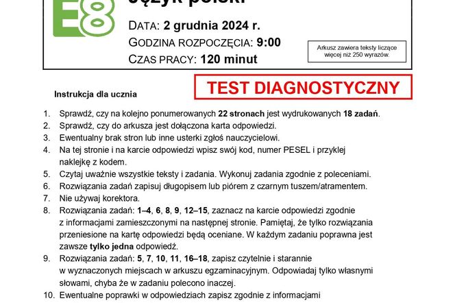 Arkusz CKE próbnego egzaminu ósmoklasisty 2024 - zadania