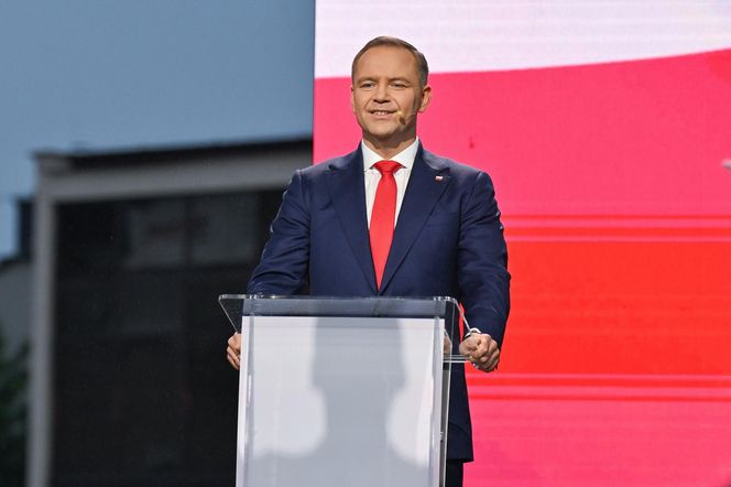 Karol Nawrocki na zorganizowanej przez telewizję Republika debacie przedwyborczej w Końskich