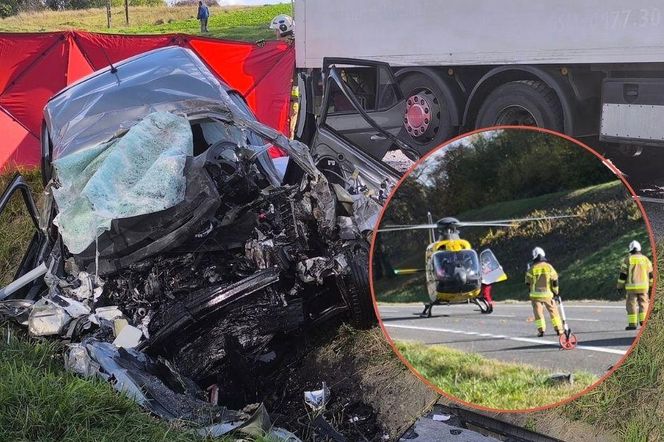 Osobówka zmiażdżona przez tira. W środku zakleszczony 40-latek. Nie udało sięgo ocalić