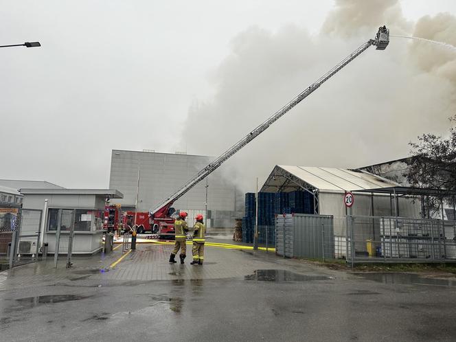 Gigantyczny pożar hali produkcyjnej. Zapaliły się mokre chusteczki i zbiorniki z alkoholem. Wiele osób ewakuowano