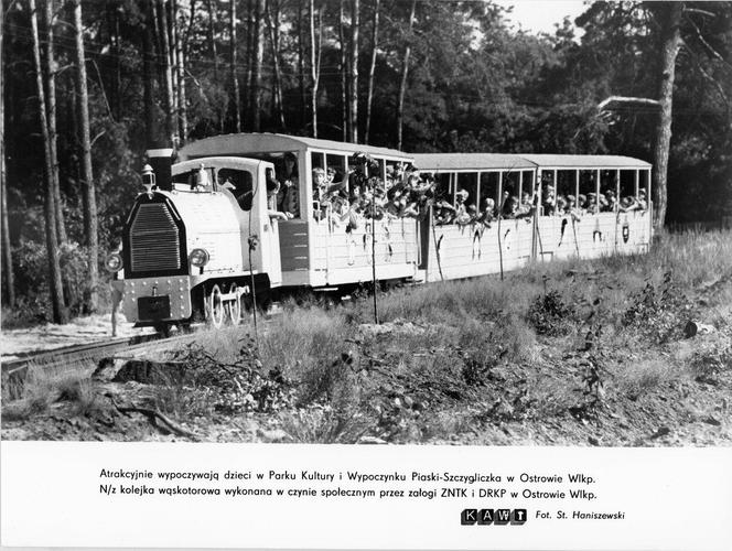 Fotografia z sierpnia 1979 r. prezentująca dzieci w kolejce wąskotorowej wykonanej przez załogę ZNTK i DRKP w Ostrowie Wielkopolskim. APK, Urząd Wojewódzki w Kaliszu