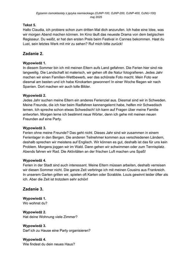 Egzamin ósmoklasisty niemiecki 2025 - arkusz CKE 15.05.2025