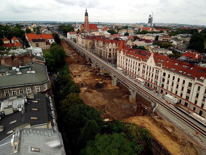 Koniec kolejowego nasypu w centrum Krakowa