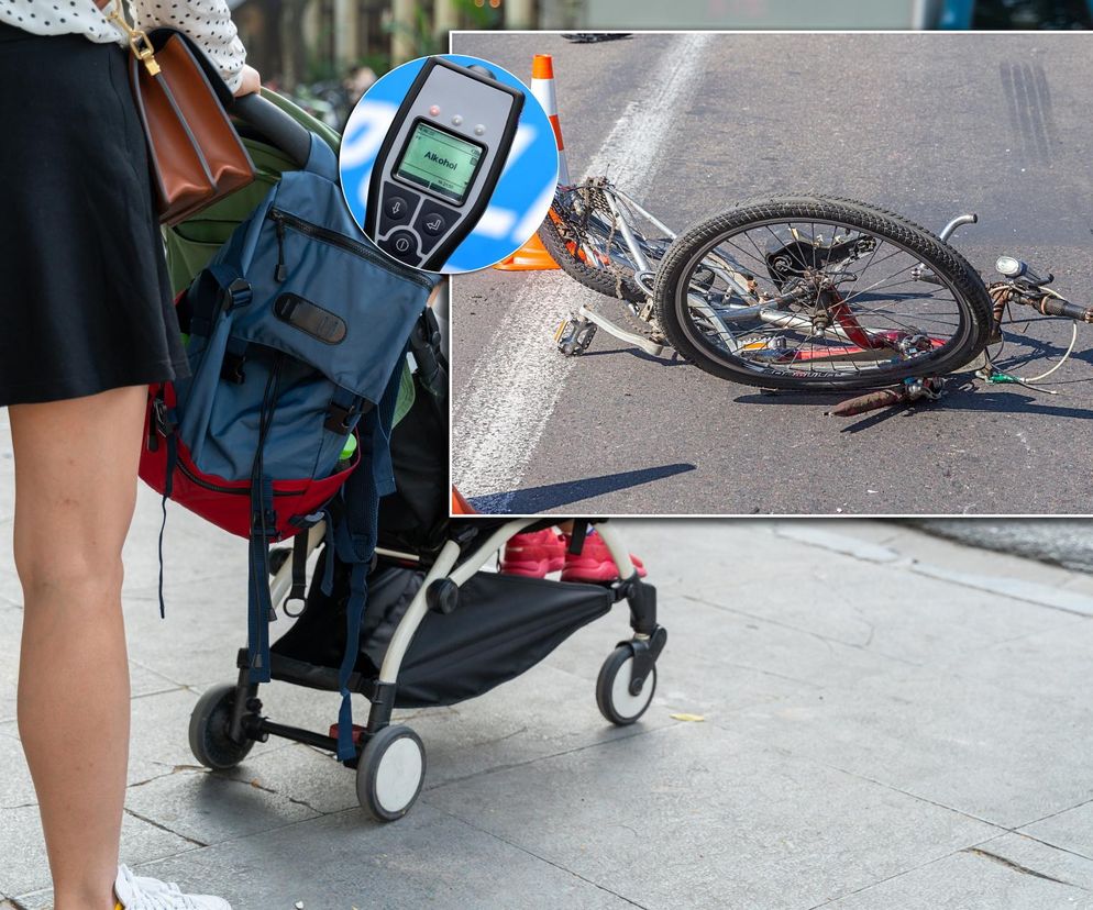 Pijany rowerzysta staranował wózek z dzieckiem! 2-letni chłopiec wypadł na drogę