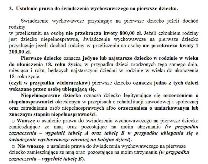 Wzór wniosku Rodzina 500+ /2