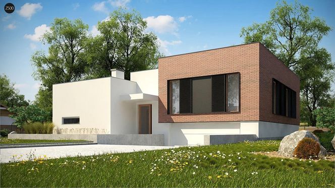 Zx132 to nowoczesna parterowa willa z płaskim dachem i urozmaiconej bryle
