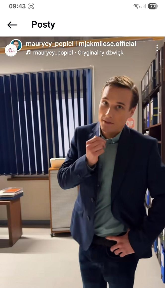 M jak miłość nowy sezon. Olek (Maurycy Popiel) na planie