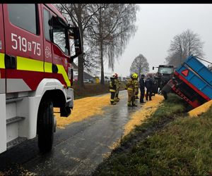 Deszcz kukurydzy pod Oświęcimiem. Droga została zasypana ziarnem