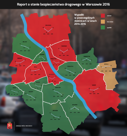 Wypadki w poszczególnych dzielnicach Warszawy