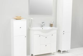 Biała szafka pod umywalkę i meble uzupełniające do łazienki