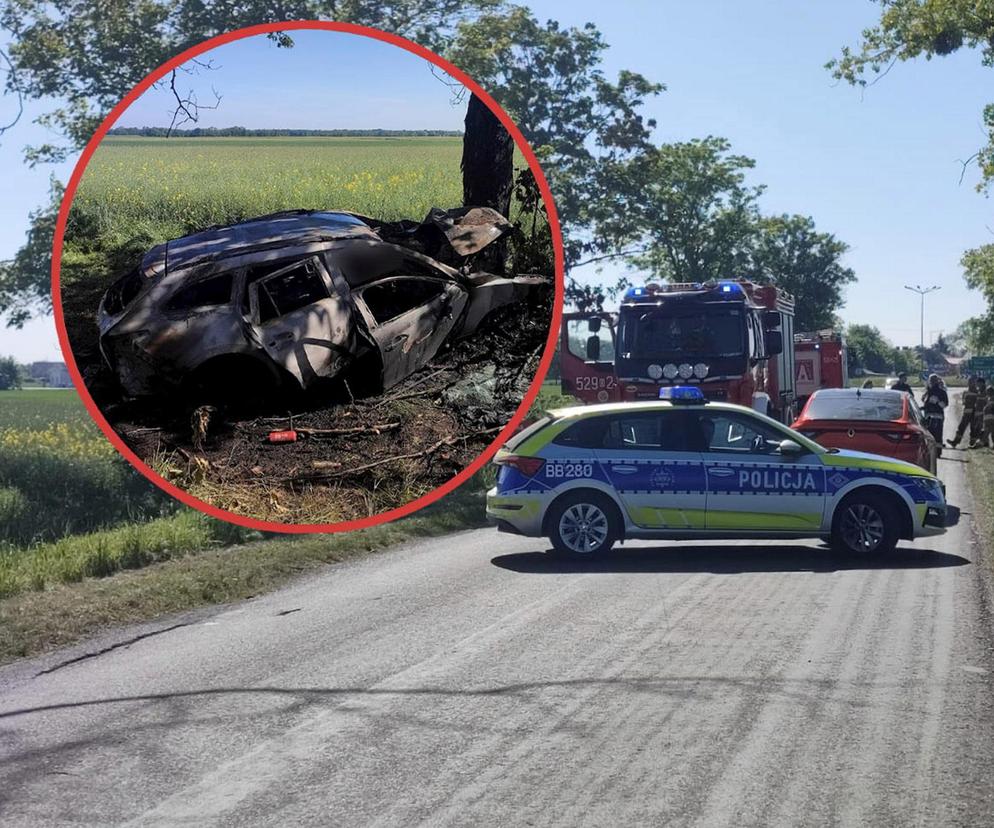 Śmiertelny wypadek pod Oławą. Kierowca mazdy zginął w płomieniach