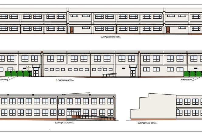 Planowana elewacja w budynku szkolnym przy ul. Farbiarskiej w Lublinie