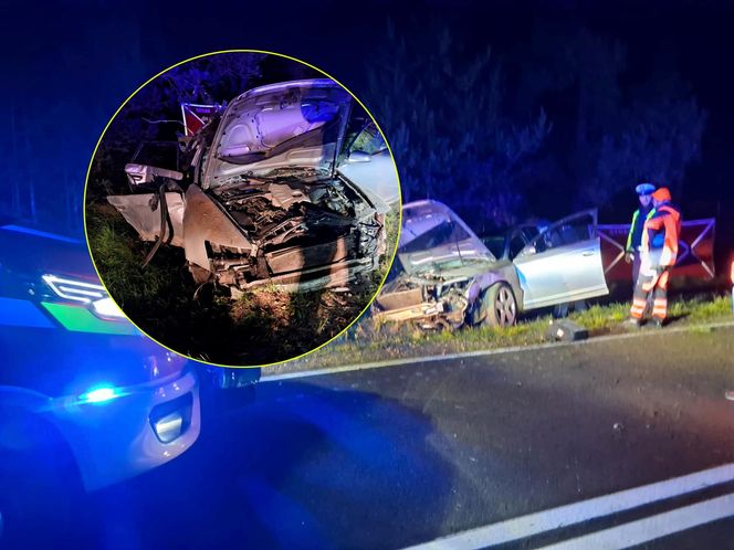 Tragiczny wypadek pod Ostrowią Mazowiecką. Audi huknęło w przepust, z auta wypadli dwaj mężczyźni
